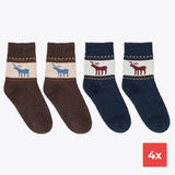 4er Pack Wollsocken Damen Hirsch Design blau & braun