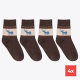 Set of 4 winter women's socks wool brown reindeer motif